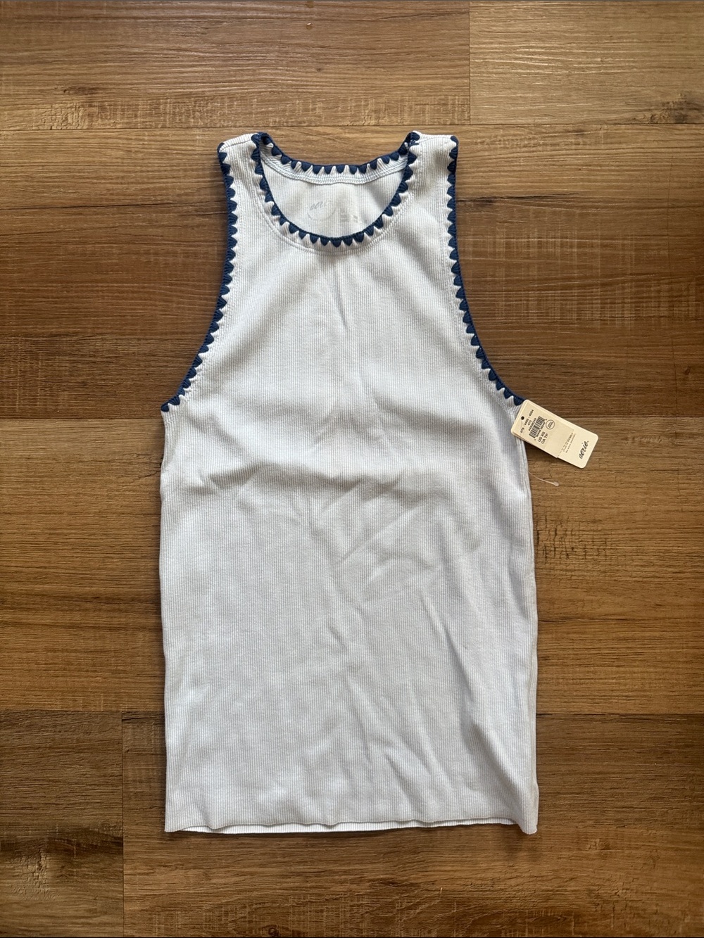 NWT Aerie Blue Tank Top XS Ribbed Stitch Detail